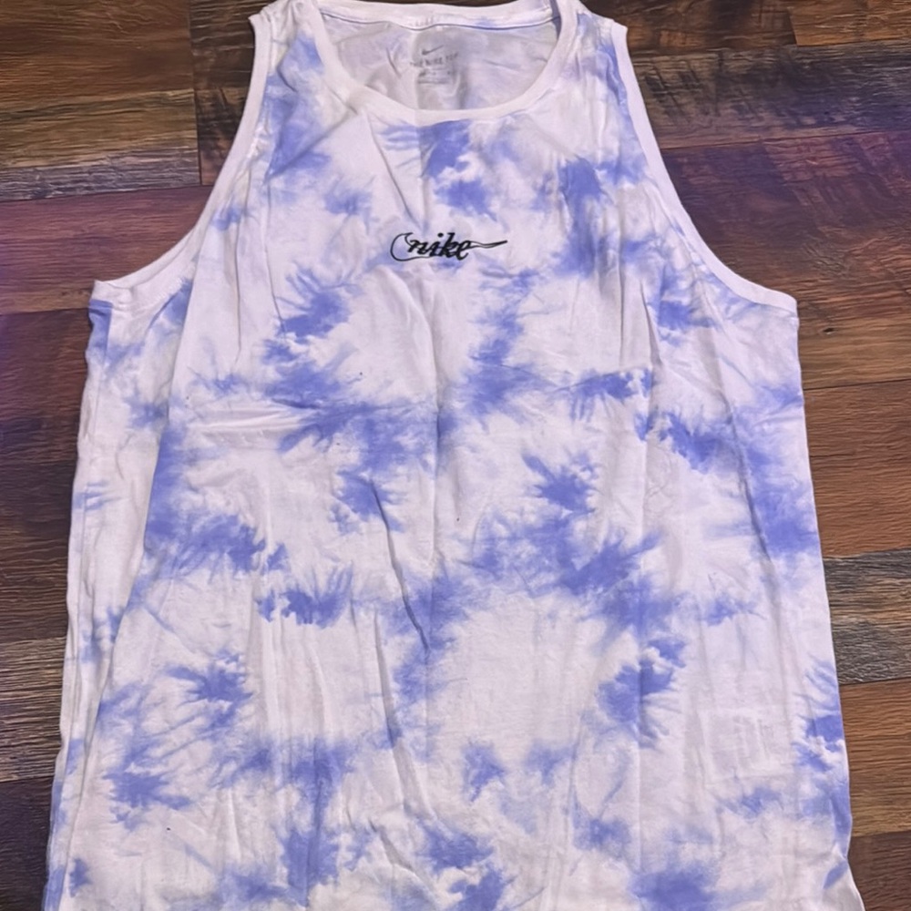 Nike Blue and White Tie-Dye Tank Top